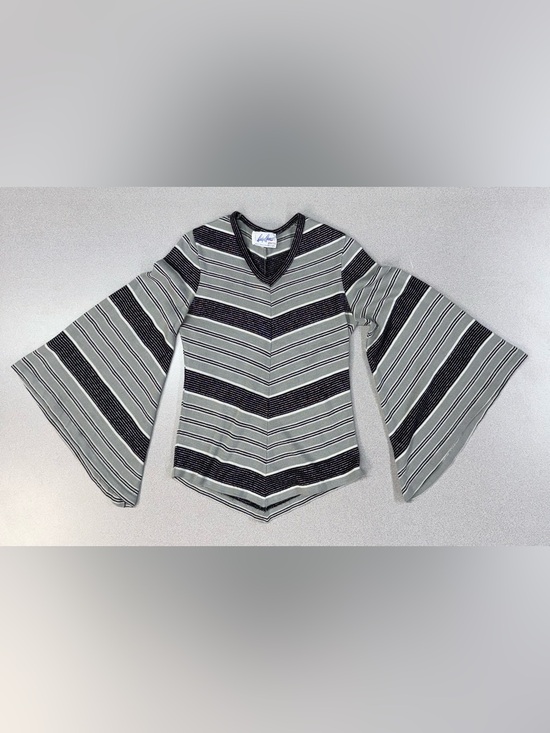 Lady Anne Knits Tops - Vintage Lady Anne Knits Bell Sleeve Stripe Silver Sparkle V-Neck V-Hem Blouse